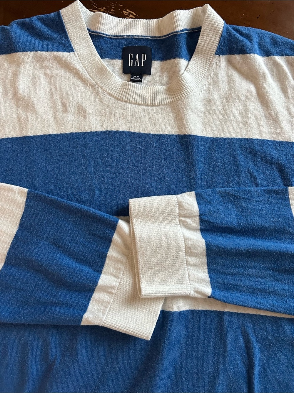GAP Blue and White Striped Crewneck Sweater